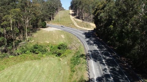 Ariel view of George Bass Drive showing winding road at Grandfathers Gully.