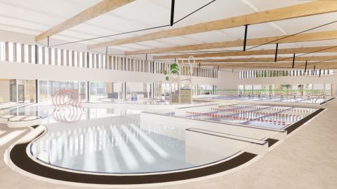 concept image of new pool hall showing large timber beams