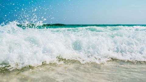 A wave gently crashing into a beach.