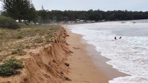 Eroded beach with heavy surf
